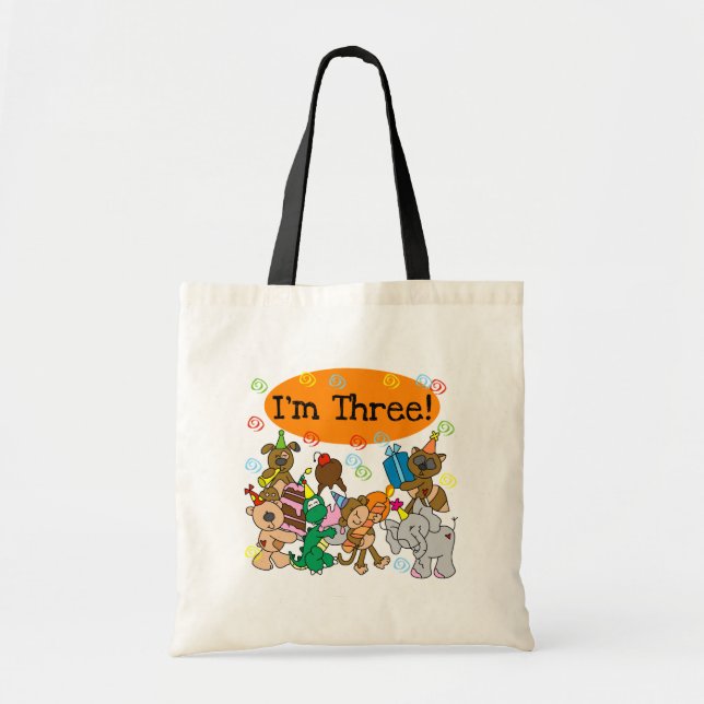 Tote Bag Animaux de fête T-shirts 3e anniversaire (Devant)