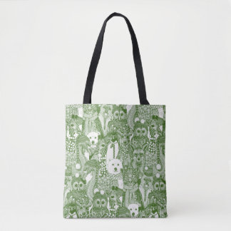 Tote Bag animaux de fête vert
