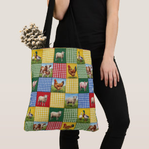 Tote Bag Animaux de la ferme et courtepointe en patchwork à