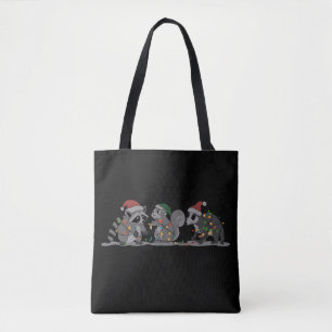 Tote Bag Animaux de Noël Xmas Fou Raton laveur Opossum Écur