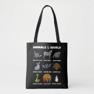 Tote Bag Animaux Du Monde Cadeau Drôles De Memes D'animaux