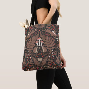 Tote Bag Animaux et plantes de bois en rouge et brun