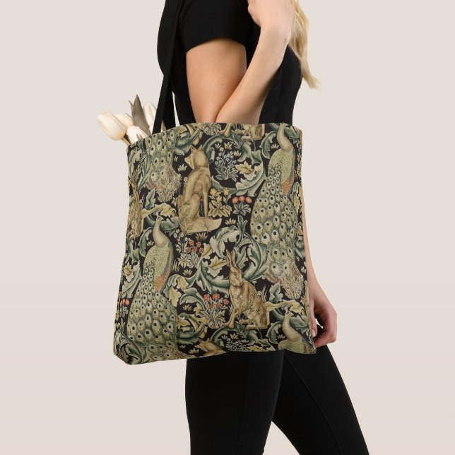 TOTE BAG ANIMAUX FORESTIERS, FOX, PEACOCK, LIT EN FLORAL VE (De près)