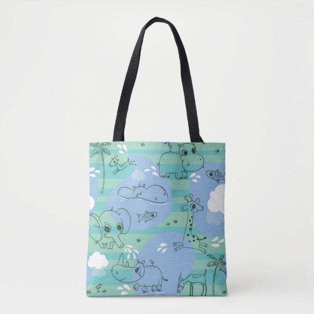 Tote Bag Animaux mignons jouant avec de l'eau 3 (Devant)