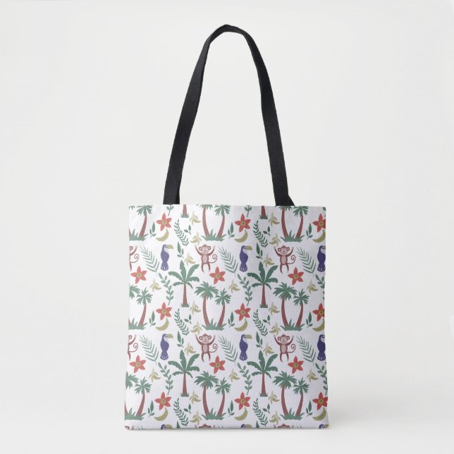 Tote Bag Animaux tropicaux sans soudure motif macaw et sing (Devant)