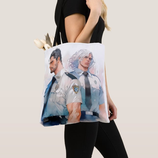 Tote Bag Anime d'aquarelle de policier beau (De près)