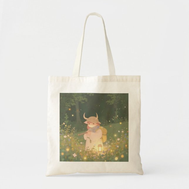 Tote Bag Anime Ethérée fille avec des cornes dans la prairi (Devant)
