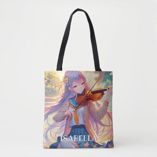 Tote Bag Anime Girl Jouer le violon Personnalisé (Devant)