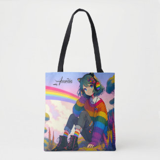 Tote Bag Anime Girl Rainbow Sweat personnalisé
