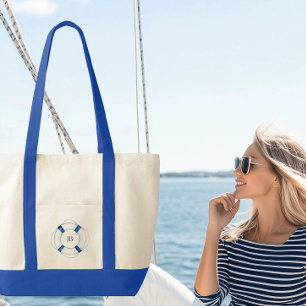 Tote Bag Anneau de sauvetage de bateau à voile monogrammé a