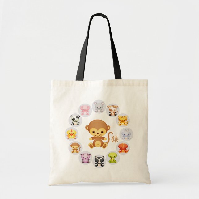 Tote Bag Année chinoise de zodiaque du singe rond (Devant)
