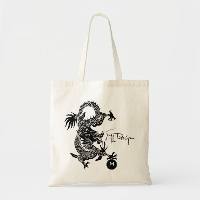 Tote Bag Année dragon chinoise Coupe de papier noir Monogra (Devant)