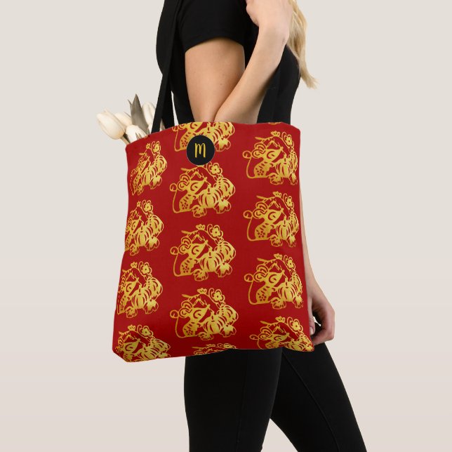 Tote Bag Année Rat Chinoise Zodiac Gold Papier coupé Monogr (De près)