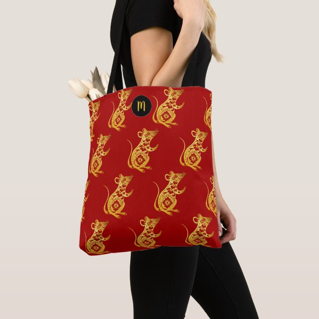 Tote Bag Année Rat Chinoise Zodiac Gold Papier coupé Monogr (De près)
