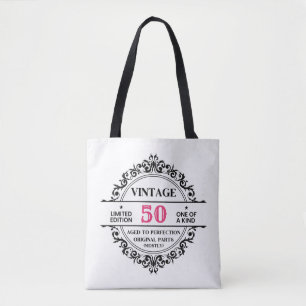 Tote Bag Anniversaire 50 ans Monogramme Noir et Rose Vintag