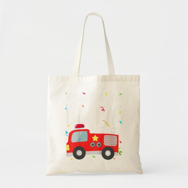 Tote Bag Anniversaire de enfant Boy Fire Truck Party Firefi (Devant)