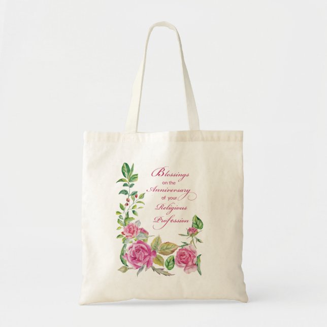 Tote Bag Anniversaire de la profession religieuse Roses ros (Devant)