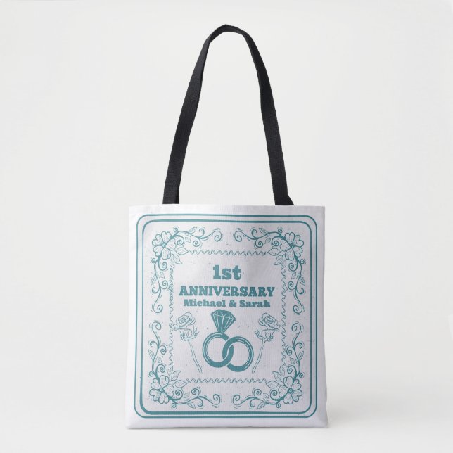 Tote Bag Anniversaire Floral mariage année personnalisable (Devant)