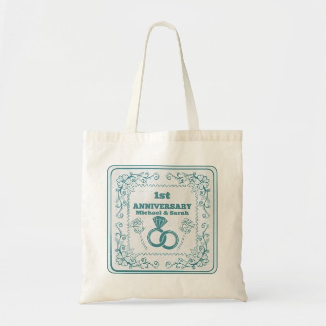Tote Bag Anniversaire Floral mariage année personnalisable (Devant)