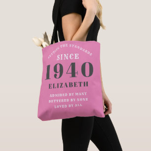 Tote Bag Anniversaire personnalisé 1940 Nom Grey Rose Girly
