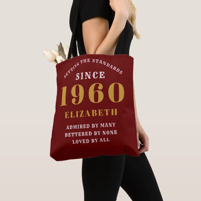 Tote Bag Anniversaire personnalisé 1960 Ajouter Votre Nom B (De près)