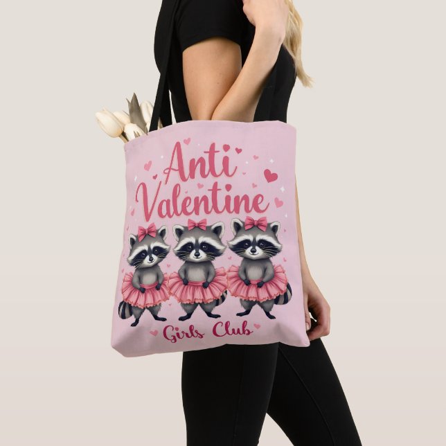 Tote Bag Anti Valentine's Day Funny Raccoon Cute Kawaii (De près)