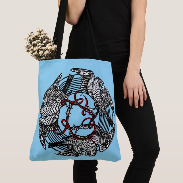 Tote Bag Antique Bookplate Trois Hawks William de Morgan (De près)