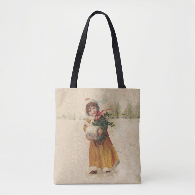 Tote Bag Antique Fille de Noël Enfant d'hiver (Devant)
