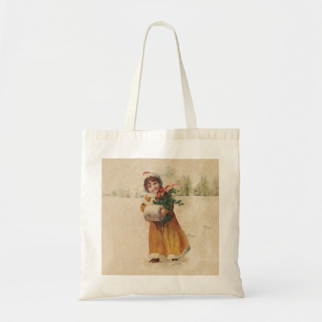 Tote Bag Antique Fille de Noël Enfant d'hiver (Devant)