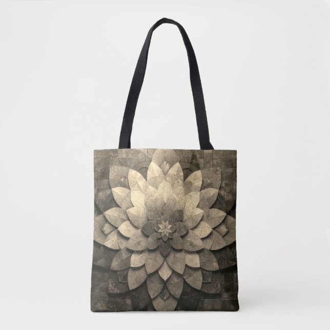 Tote Bag Antique Golden Mandala Art Fleur texturée (Devant)