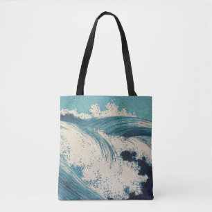 Tote Bag Antique Japonais Bleu Vagues Océan Imprimer