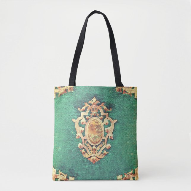Tote Bag Antique livre laiton et vert élégant victorien (Devant)