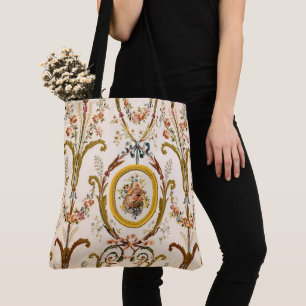 Tote Bag Antique Rococo Floral Gold Crème Élégante