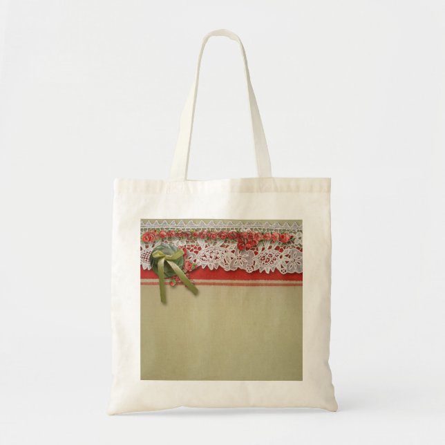 Tote Bag Antique Rose dentelle Rustique Rouge Victorien Bur (Devant)