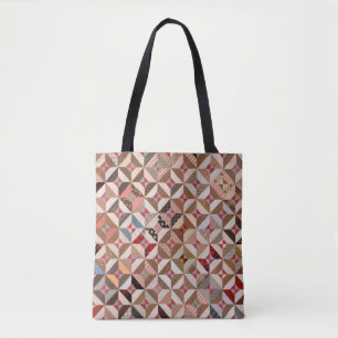 Tote Bag Antique Spool Motif Patchwork Quilt réversible