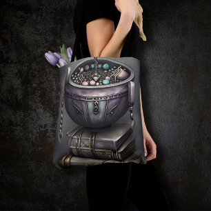 Tote Bag Antique Steampunk Cauldron   Pile de Spellbooks