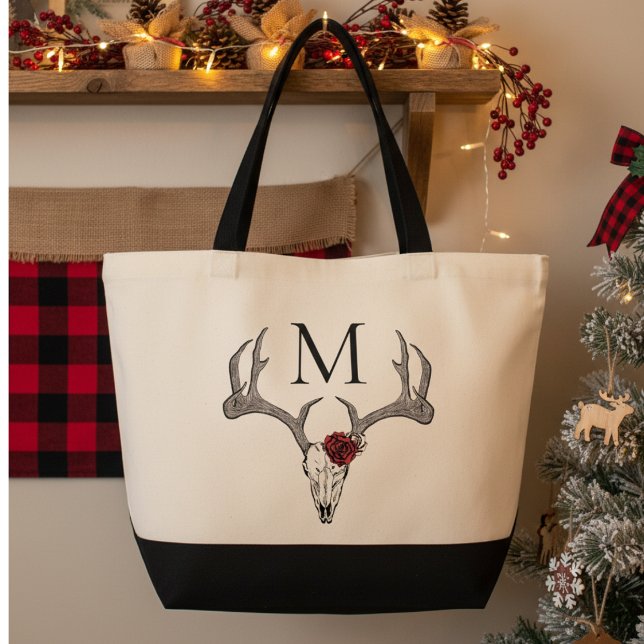 Tote Bag Antlers de la tête de cerf de l'Ouest Monogrammé (Créateur téléchargé)
