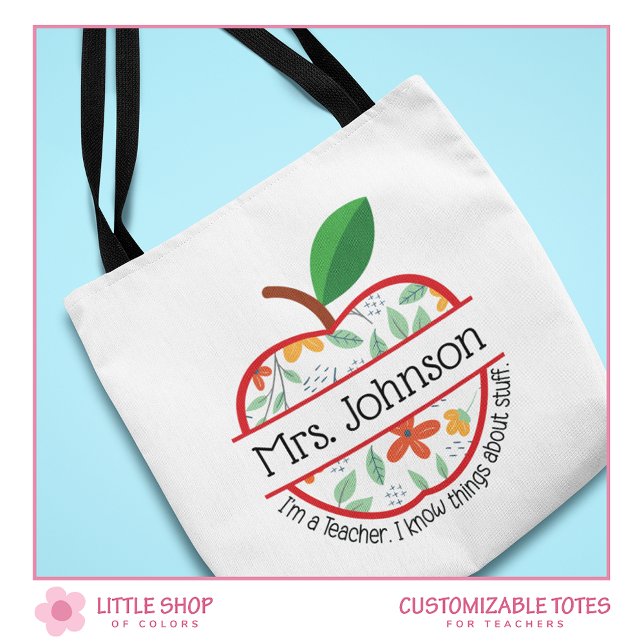 Tote Bag Apple Je suis un enseignant Je sais que les choses (Créateur téléchargé)