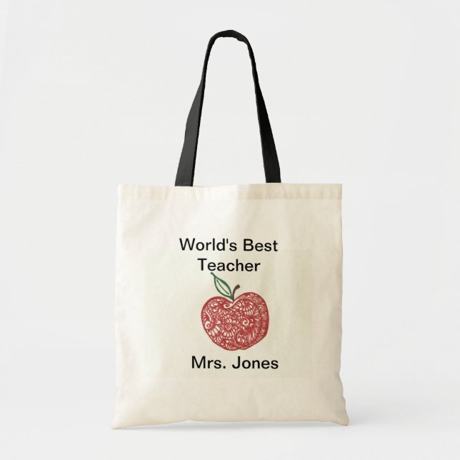 Tote Bag Apple rouge gribouillent le meilleur professeur (Devant)