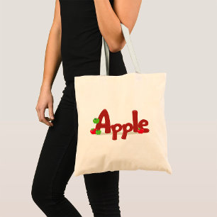Tote Bag Apple Word Art avec des pommes rouges et vertes