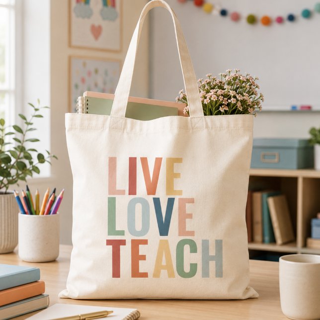Tote Bag Appréciation de l'enseignant arc-en-ciel Enseigner (Live Love Teach Rainbow Teacher Appreciation Tote Bag)