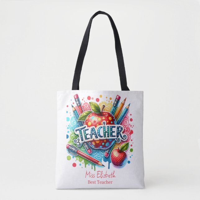 Tote Bag Appréciation de l'enseignant en crayon coloré pers (Devant)