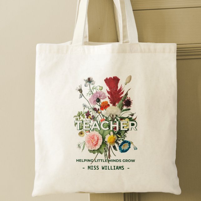 Tote Bag Appréciation de l'enseignant floral (Créateur téléchargé)