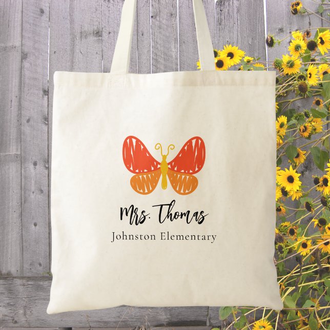 Tote Bag Appréciation de l'enseignant Merci Papillon de l'e (Créateur téléchargé)