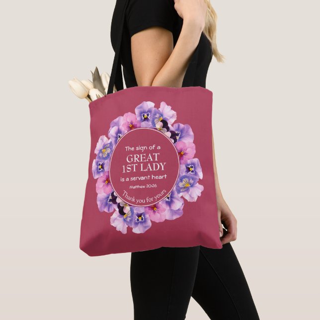Tote Bag APPRÉCIATION DU PASTEUR 1ère dame MAGENTA Floral (De près)