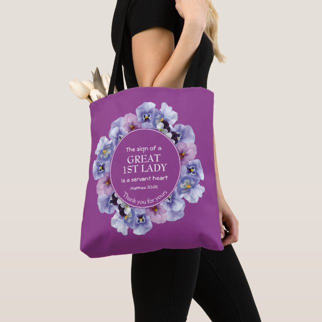 Tote Bag APPRÉCIATION DU PASTEUR 1ère Dame Merci Floral (De près)
