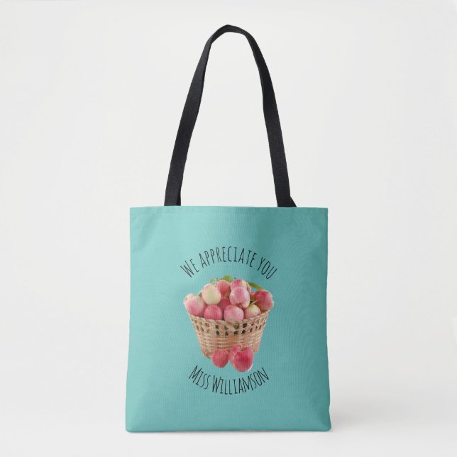 Tote Bag APPRÉCIATION PERSONNALISÉE ENSEIGNANT Pommes TURQU (Devant)
