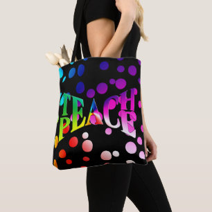 Tote Bag APPRENDRE PAIX Rainbow Graphisme Sur Pots Polka
