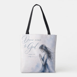 Tote Bag Approchez-vous de Dieu Jacques 4:8 Aquarelle chrét