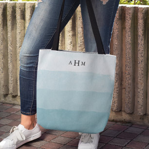 Tote Bag Aqua Aqua Aquarelle Ombre Monogramme